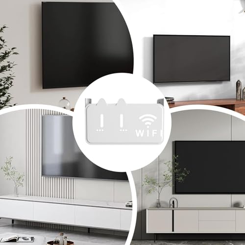 Image of HASTHIP WiFi Stand Wall Mounted - No-Drill Universal Wall Mounted Shelves Self-Adhesive WiFi Storage Box for Modem, Set-Top Box, Smart Devices-Space-Saving Cable Organizer Stand for Home & Office