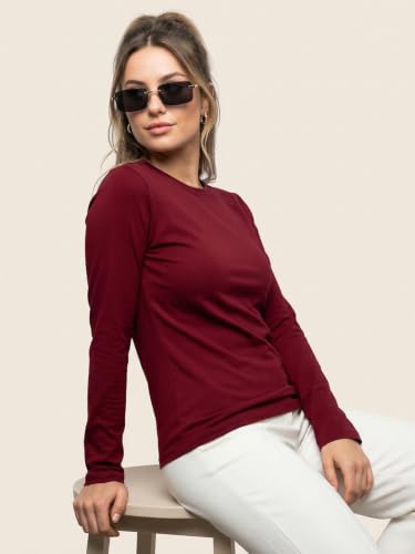 Image of JUNEBERRY Pure Cotton Round Neck Regular Fit Core Fashion Solid Full Sleeve T-Shirt for Women & Girls (Colors: Black, Cork, Green, Navy, Swanwhite & White)
