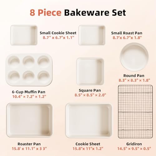 8-Piece Non-stick Baking Pans Set – Stackable Bakeware Set for Kitchen, Carbon Steel Baking Set with Cookie Sheet, Roasting Pan, Cake Pan, Muffin Pan, Cooling Rack, Baking Essentials Supplies - Thumbnail 2