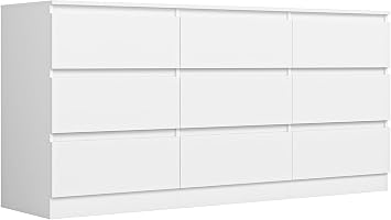 Vibe & Dine 9 Drawer Dresser, 59.1" Long Dresser for Bedroom Free Handle, Modern Wooden Chest of Drawers with Wide Storage for Living Room, White