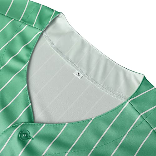 Camiseta de béisbol hipster hip hop para hombre, manga corta, botones, blanco negro rojo gris S-3XL (Rayas verdes, pequeño) miniatura 4