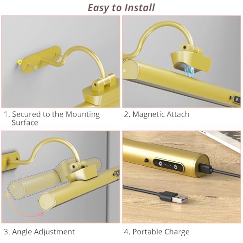 Luzes de parede para parede, luz de imagem de 35,56 cm operada por bateria com controle remoto, temp