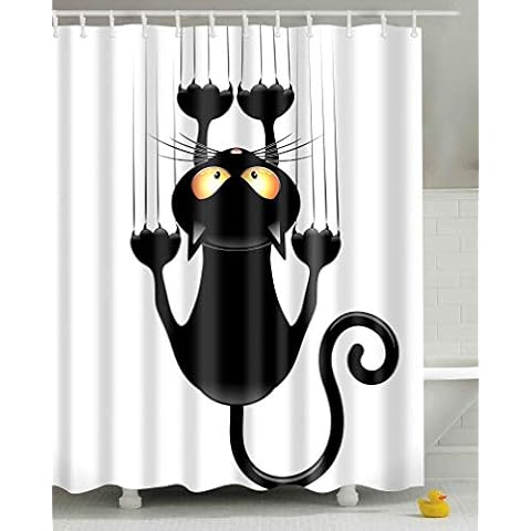 Cortina de Ducha Leashy Gatos Impermeable 200x180 con Ganchos Cover