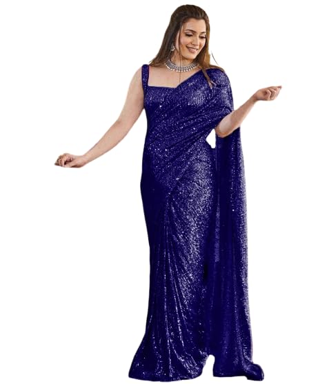 Image of Women's Bollywood Heavy Sequins Embroidery Work Georgette Saree with Unstitched Blouse