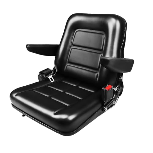 Image of Universal Lawn Tractor Seat,Zero Turn Seat Replacement for Ariens IKON-XD | Waterproof PVC Thickened Foam Cushion Mower Seat with Seatbelt & Armrests,for Mini-Excavator,Forklift,Skid Loader