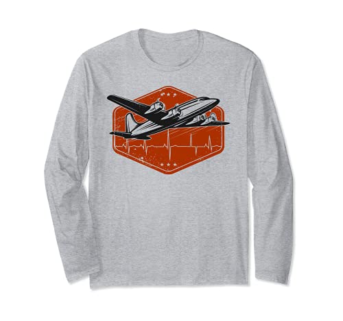 Airplane Heartbeat Pilot Flying Plane Aviator Aviation Gifts Maglia a Manica