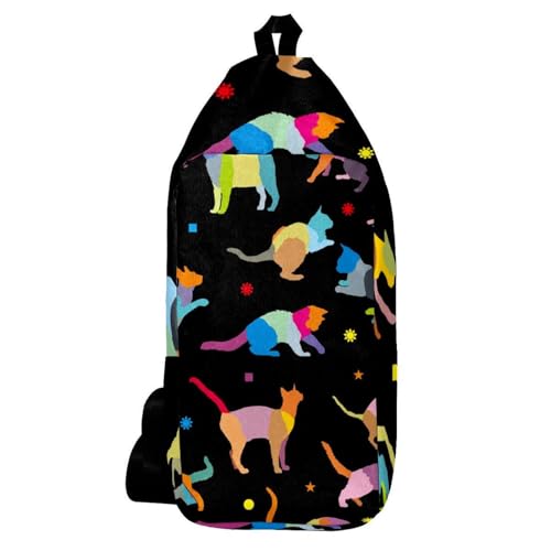Sac à dos à bandoulière 16x36.5cm avec motifs de chats colorés pour loisirs