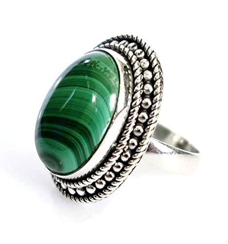 Bague Malachite Verte Argent 925 fait main au style gitan ethnique chic
