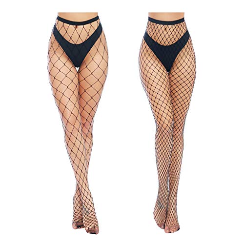 High Waist Tights Fishnet Stockings Thigh High Pantyhose for women (Black-w3 2 Pairs, Small - XXX-Large)