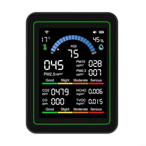 Luftqualitätsmonitor für Tuya WiFi 10-in-1, mit CO-, Formaldehyd-, PM2.5-/PM10-/PM1.0-Sensoren, Temperatur- und Feuchtigkeitserkennung, 7,1 cm (2,8 Zoll) TFT-Display (schwarz)