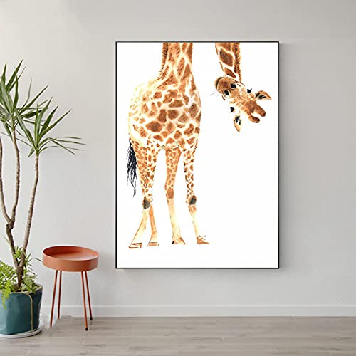 Canvas muur Kunst Kwekerij Muur Art Decor Giraffe Canvas Schilderij Minimalistische Cartoon Dier Poster En Print Decoratieve Foto's Voor Kinderkamer 70x120cm1PCS Noframe - Afbeelding 4