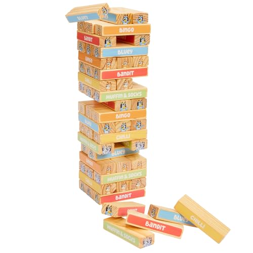 image for Bluey Tumbling Tower – 54 Colorful Wooden Blocks – Fun Family Game