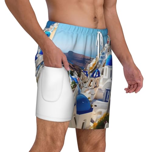 WURTON Santorini Greek Island sea View Print Men's Bathing Suit Lining Quick-Drying Beach Shorts Anti-Chafe Compression Liner3