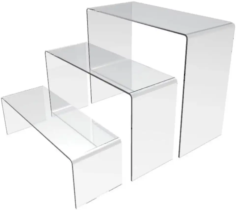 Conjunto de 3 Expositores Escada em Acrílico Transparente, Organizador para Sapatos, Cosméticos e Doces