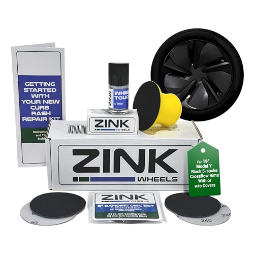 Premium Tesla Wheel Curb Rash Repair Kit for Model Y 19-inch Black Crossflow Rims - DIY Kit with Color-matched Touch Up Paint - Made in USA