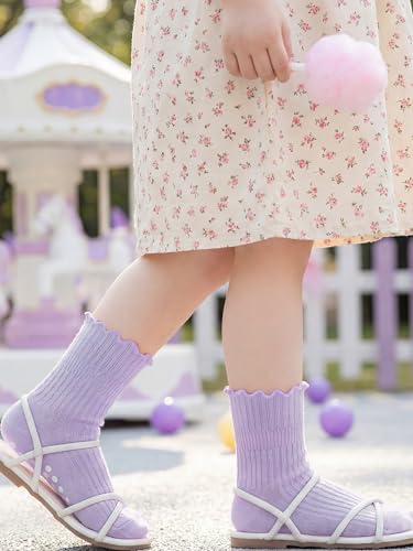 Image of Baby Toddler Girls Socks Grip Ruffle Non Slip Kids Cotton 12 Pack Socks | Premium Soft Cotton,Full Anti-Slip Grips,6 Month-7T Grippy Crew Socks for Girls,Daily School All Season Wear,Cute Ruffle Edge