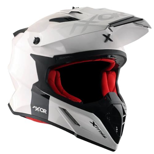 Casco de Motocross AXOR X-Cross Designed Solid Blanco para Off Road Cross y Enduro, Homologado ECE 22.06 (M)