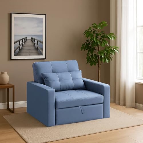 Image of Sleepify Tressia 1 Seater Pull-Out Premium Fabric Sofa Cum Bed Sofa Set for Living Room (Sky Blue Fabric)