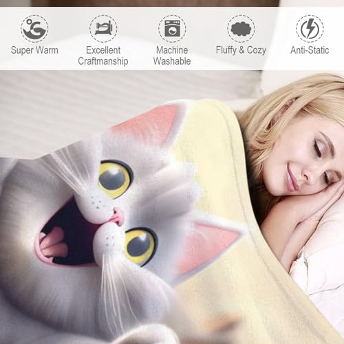 Couverture polaire douce chat mignon idée cadeau chaleureuse pour lit et sofa