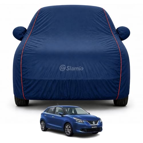 Image of Car Cover for Maruti Suzuki Baleno 2015-2022 | 100% Waterproof Heavy-Duty 3-Layer Car Body Cover | All-Weather Rain,UV,Sun & Dust Protection | Custom Fit | Mirror & Antenna Pockets | Navy Blue