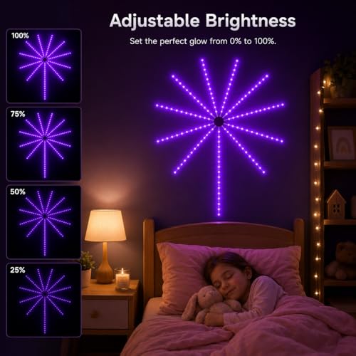 Image of MORIACC Smart Firework LED Lights, USB Powered Room Decor with Realistic Blooming Visuals, Color Changing, App & Remote Control, Music Sync Strip Light for Party & Christmas(19.6inches)