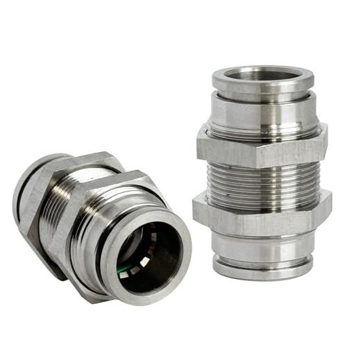 Image of 2Pcs Bulkhead Union 1 /2 inch x 1 /2 inch Tube OD Push to Connect Tube Fitting