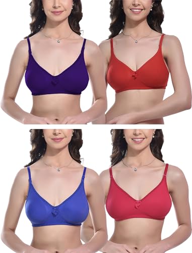 Image of FIMS - Fashion is my style Women Cotton Blend Non-Padded Bra Non-Wired Mould Seamless Cup Solid Bras Cup-B Pack of 1, Multicolor