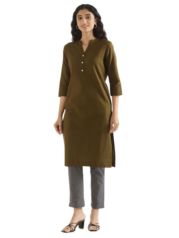 Image of SAADAA Women's Cotton Long Kurta Pant Set | Straight Fit Kurta with Trouser | Traditional Ethnic Wear for Daily & Festive Use