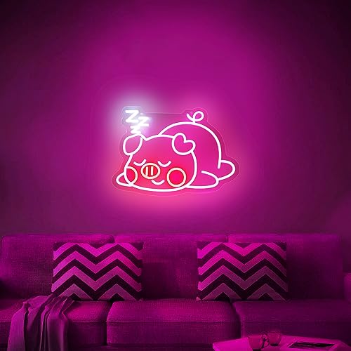 Image of Sleep Pink Cute Pig Neon Sign For Wall Decor Studio Bedroom Led Lights, Pink Gifts Decor Neon Signs Aesthetic Operated Light For Door Decorations, Drawing Room Accessories Neon Sign
