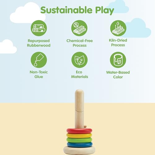 Image of PlanToys Twist & Sort Wooden Stacking Toy for Toddlers | Montessori Fine Motor Toy with Twistable Rod & Colorful Rings | Eco-Friendly Educational Puzzle for Kids Ages 2+