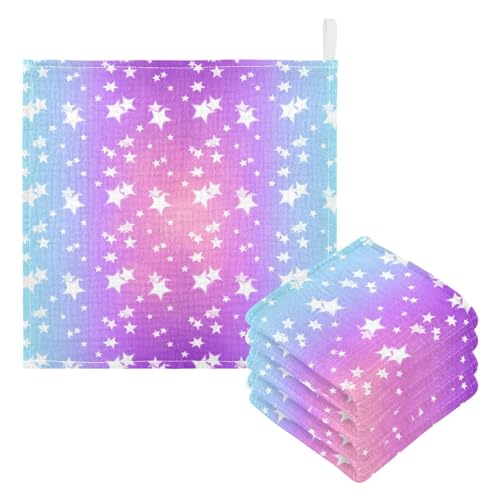 Nander 3Pack Baby Muslin Washcloths,Rainbow Stars Soft Face Cloths for Newborn, Absorbent Bath Wash Cloths, Wipes, Burp Rag,Toddlers Essentials Stuff, Baby Registry as Shower