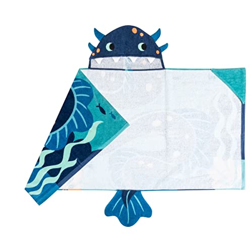 Image of Stephen Joseph, Kids Hooded Beach Towel for Girls & Boys (3-8 Years), Toddler Poncho Bath Towel with Hood, Soft Absorbent Cotton, Large 46 inchx 23.5 inch, Sea Monster