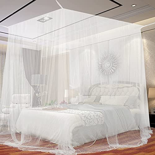 White Bed Canopy Curtains, 4 Corner Bed Canopy Queen - 80