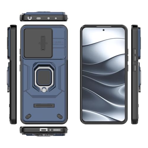 YIZHI KXY Fundas de teléfono para Xiaomi Redmi Note 14 5G (versión doméstica) funda delgada con función atril para teléfono PC y TPU, funda para teléfono con ventana de empuje (azul)