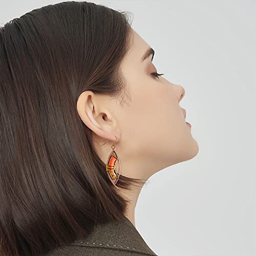 Unique Handmade Bohemian Vintage Copper Geometry Dangle Drop Earrings Women Girls Personalized Minimalist Retro Hollow Eye Hook Earring Jewelry Gifts (Orange) #TOP1