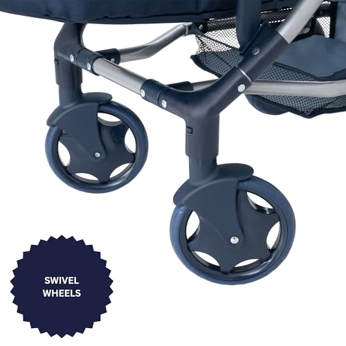 Dolly Tots Zwillingskinderwagen | Navy-Punkte Doppelpuppenwagen | Doppel-Puppenwagen mit verstellbarem Schiebegriff und Mehreren Sitzoptionen | Faltbarer Kinderpuppenwagen | Geeignet ab 3 Jahren – Bild 7