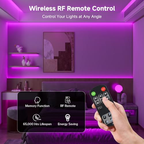 Image of BTF-LIGHTING Purple Color COB LED Strip Light, UL Listed High Density Flexible Tape Light with RF Remote & ETL Power Adapter, DC24V 16.4FT Ultra Bright Light for Cabinet Kitchen Home Indoor Lighting