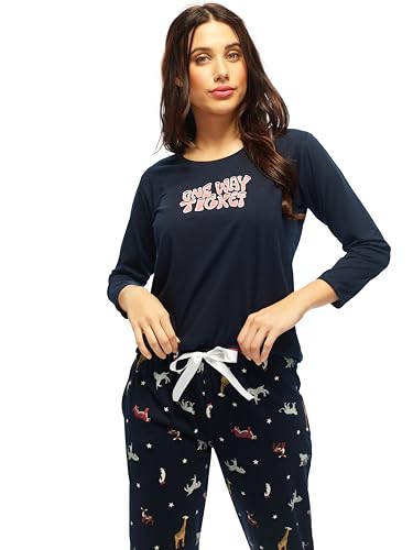 Image of LOTIK Women's Cotton Floral Print Top-Payjama Half Sleeve Nightsuit Set