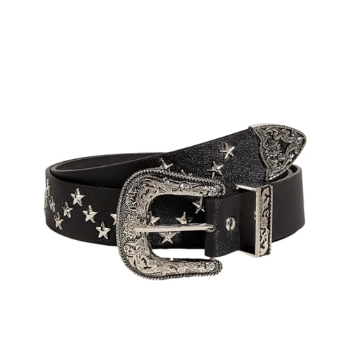 Y2k Star Studded Belts for Women Western Cowboy Cowgirl Vintage Grunge Engraved Buckle Leather Belt Punk Accessories
