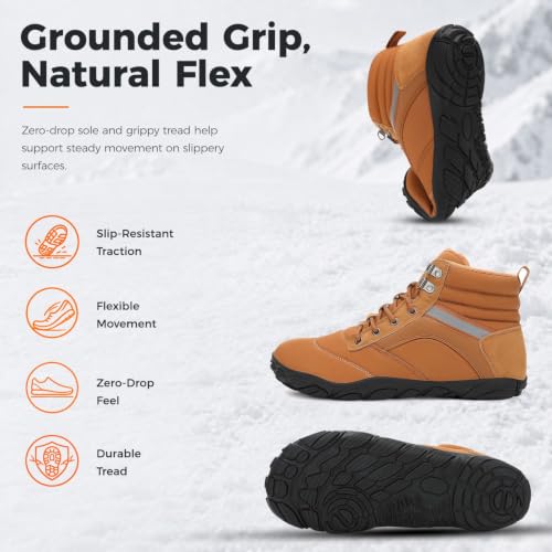 Image of Womens Mens Winter Barefoot Boots Warm Minimalist Wide Toe Box Snow Boots Zero Drop Sole Outdoor Water Resistant Ankle Booties