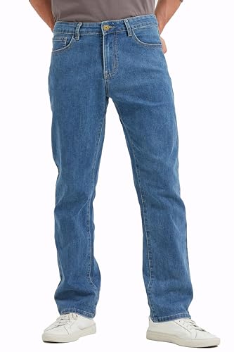 Coevals Club Herren Jeans Hose Stretch Jeanshose Straight Leg 5-Pocket Workwear Flex in Entspannter Passform(Altblau 32L 1#34)