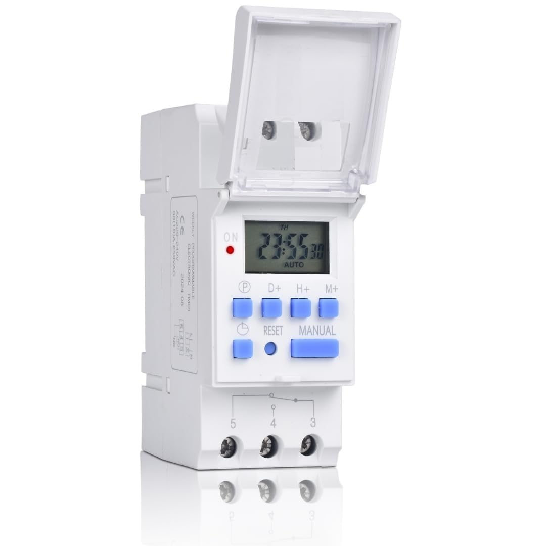 Hartley® Din Rail Programmable Timer Switch, Display Control Counter, Digital LCD Display, 18 ON/Off Programs, AHC-30A, AC 220V-240V, 40A Load Capacity, Manual Override, Weekly Scheduling, White-image-23