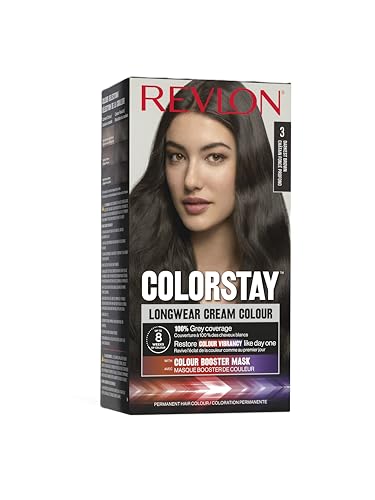 Revlon ColorStay Longwear Cream Hair Color, dauerhafte Färbung, ultra-pflegendes Produkt, Silikon- und Mineralölfrei, Deckkraft für weißes Haar, Halt bis zu 8 Wochen - 3 Dunkelbraun, 165 ml