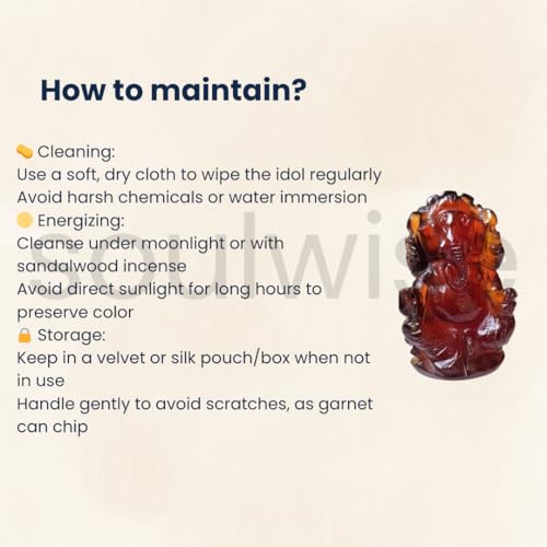 Image of SOULWISE Gomedh Ganesha Idol Hand Carved Hessonite Garnet Stone Decorative Figurine for Home Temple Spiritual Decor and Festive Gifting
