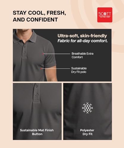Image of Scott International T Shirt for Men | Polo T-Shirt for Man | Plain Casual Stylish | Half Sleeve | Mens Polyester Dry Fit Collar Polo Tshirts for Men, Quick Drying & Breathable Fabric, Gym Wear Tees