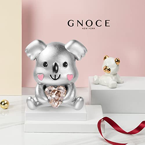 Image of GNOCE Embraces Heart Gemstone Bead Charms 925 Sterling Silver Wolf Fox Bear Husky Hedgehog Astronaut Chihuahua Dinosaur Rabbit Koala Axolotl Angel Tiger Dog Unicorn Cat Jewelry Gift for Women