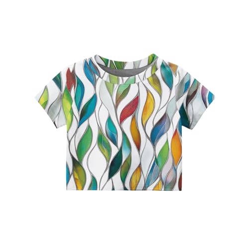 Short Sleeve Cute Summer Tops for Teens 2025 Crew Neck Crop Tops Kids Girls Shirts Raglan Trendy Curved Hem Tees3