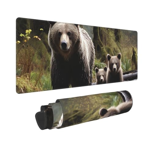 Mother Bear and Her Cubs �Q�[�~���O�}�E�X�p�b�h �g��XXL �}�E�X�}�b�g �X�e�b�`�G�b�W ����~�� �����O�f�X�N�p�b�h 30.5x80cm ��^�f�X�N�}�b�g �L�[�{�[�h/�z�[���I�t�B�X/�Q�[����Ɨp
