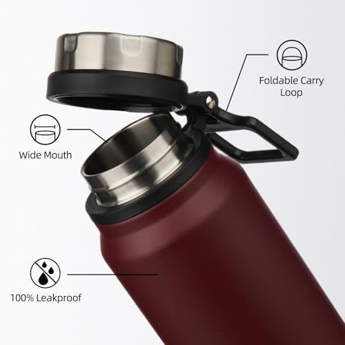 Image of BJPKPK 32oz Large Insulated Water Bottle with Handle, Stainless Steel | Leak-Proof BPA-Free Large Water Bottle, Stainless Steel Vacuum Insulated Bottle for Gym, Work, Outdoor & Everyday Use