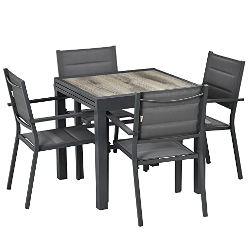 Outsunny Salon de Jardin en Aluminium et textilène Table Extensible 4 chaises empilables - 4 Personnes - Gris
